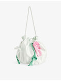 Self Portrait satin pouch bag with 3D flower motif, UK version