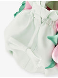 Self Portrait satin pouch bag with 3D flower motif, UK version