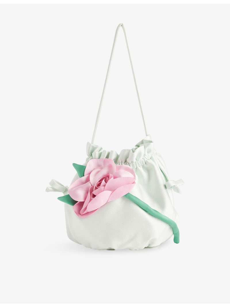 Self Portrait satin pouch bag with 3D flower motif, UK version