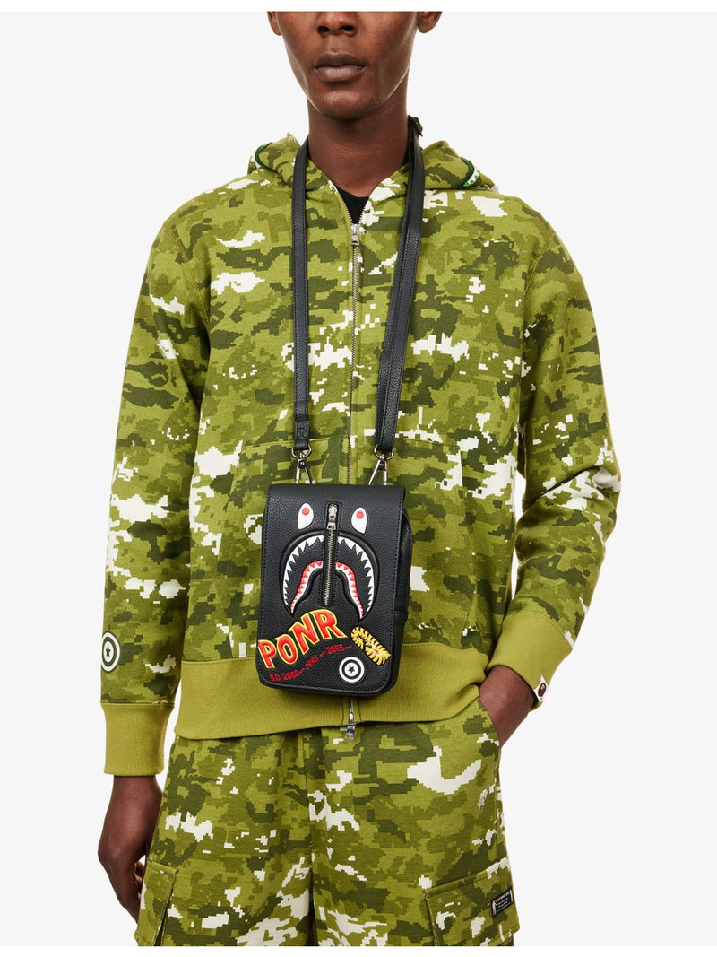 BAPE faux-leather mini bag with shark motif, imported from the UK