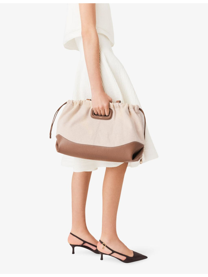 Maje canvas and leather tote bag with heart charms (British brand)