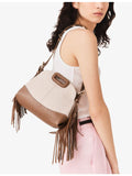 Maje Miss M mini canvas shoulder bag with leather trims (British brand)