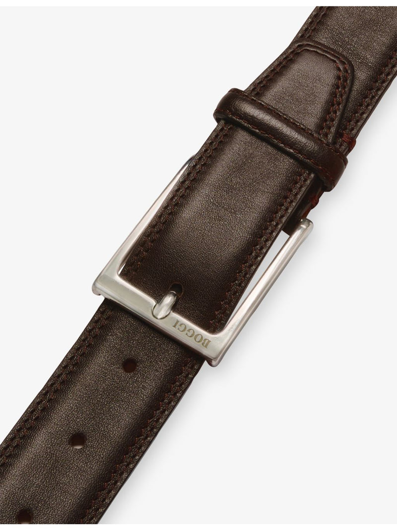 Boggi Milano leather belt with branded buckle, UK version