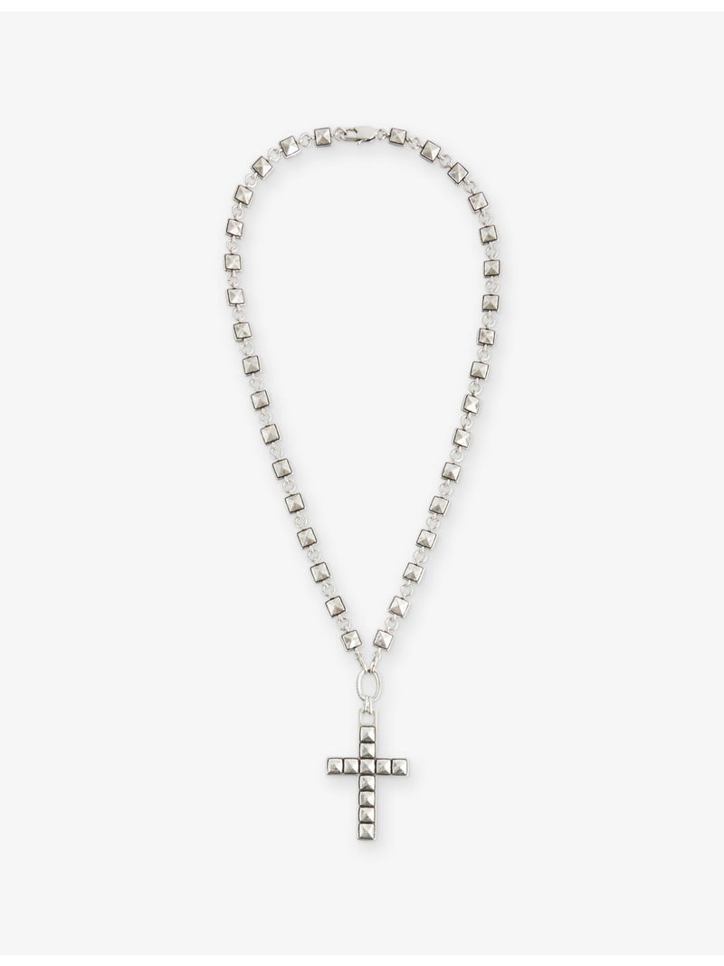 Twojeys studded cross necklace with silver-plated oxidised finish, imported from the UK
