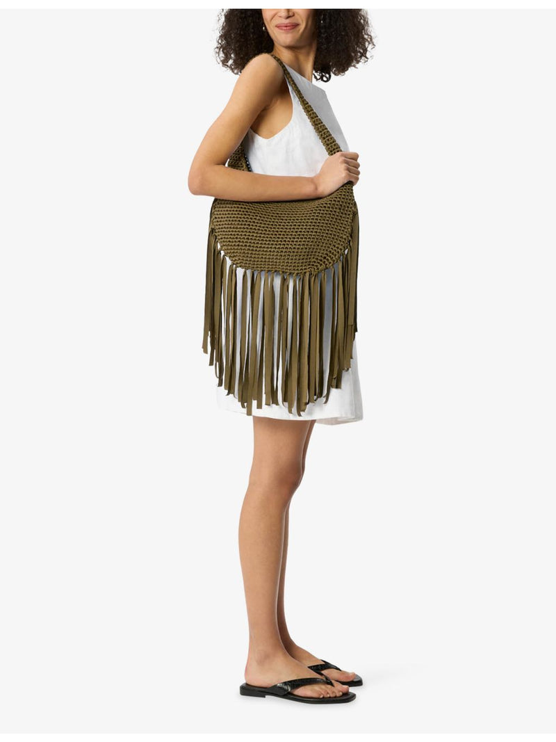Whistles fringed crochet shoulder bag, imported from the UK