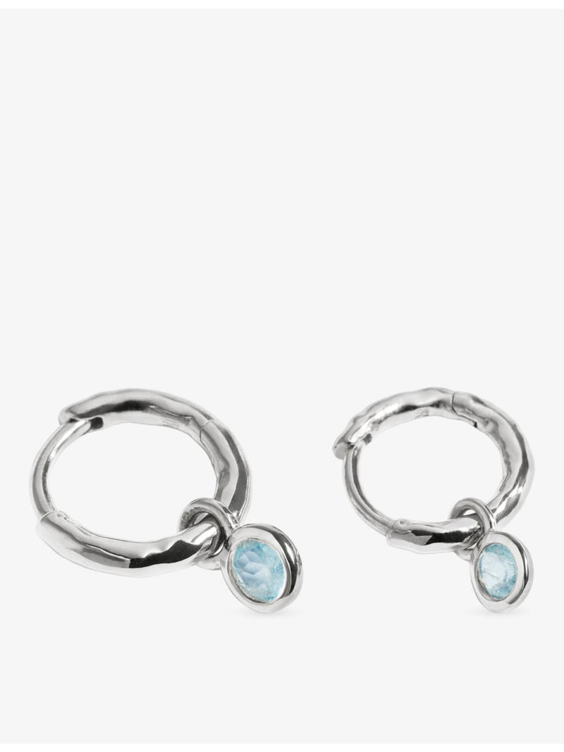 Monica Vinader sterling silver aquamarine huggie earrings - British product