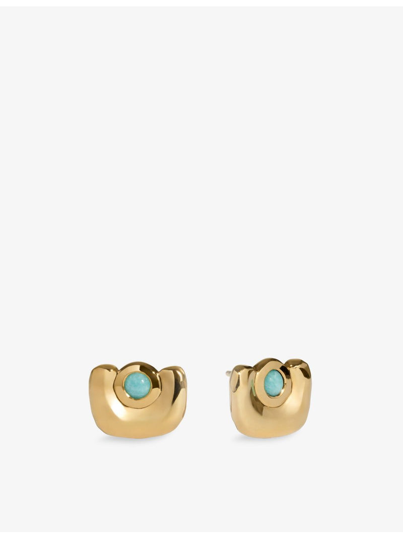 Monica Vinader Amaia gold vermeil amazonite stud earrings, imported from the UK