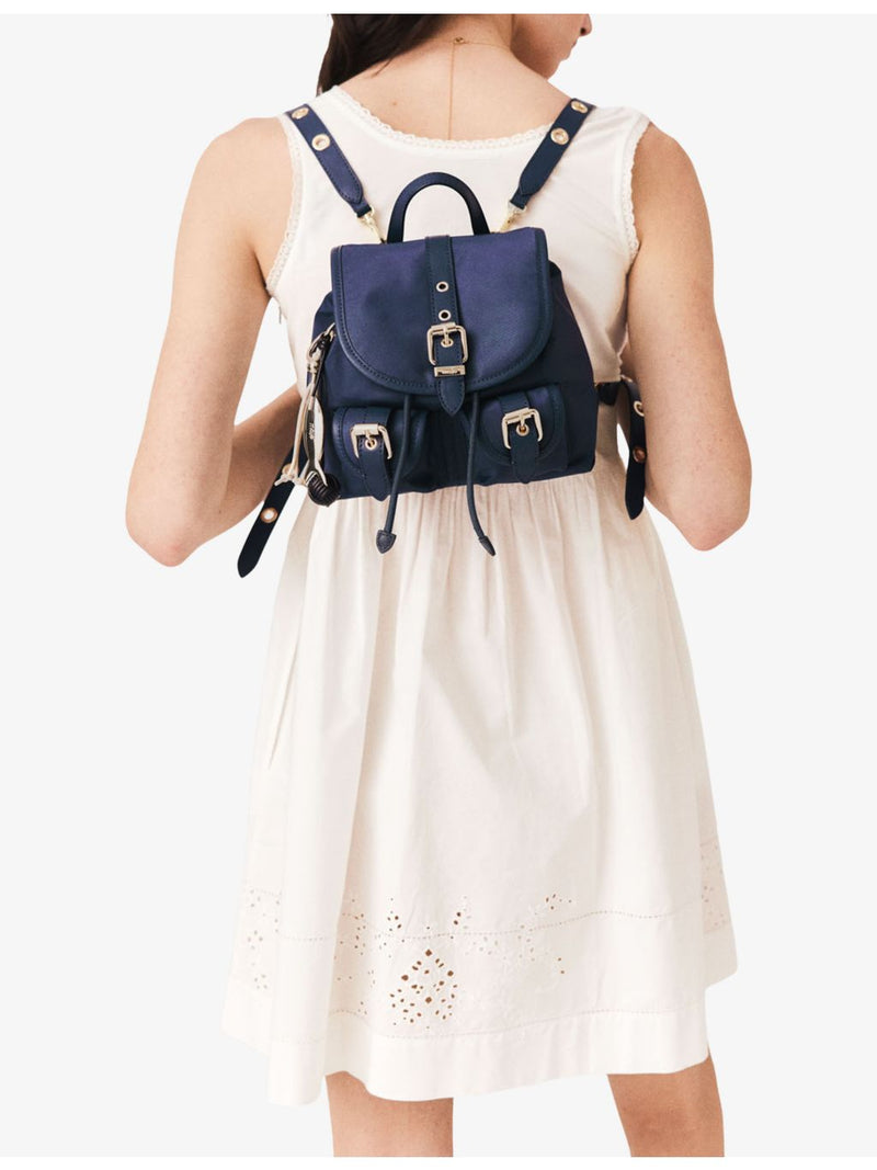 Maje mini nylon and leather backpack with eyelets (British brand)