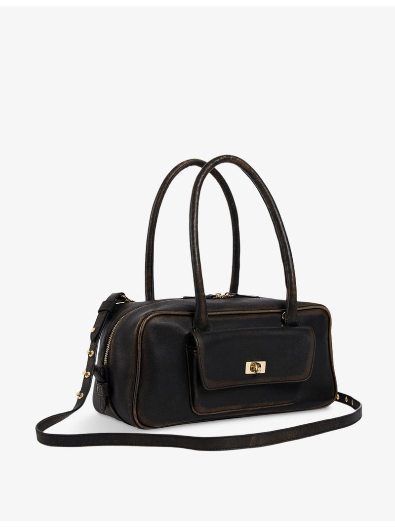 Sandro Ezmehralda suede shoulder bag with gold-tone hardware, UK version