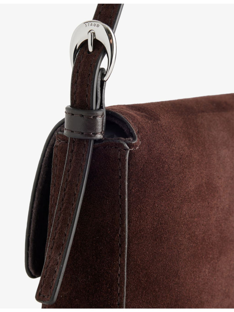 Staud Harlow suede shoulder bag with Moon buckle, (British brand)