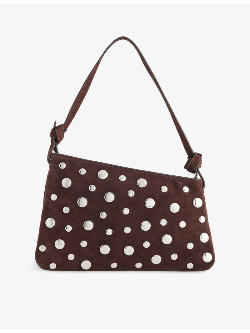 Staud Dani mini suede shoulder bag with silver studs, UK version