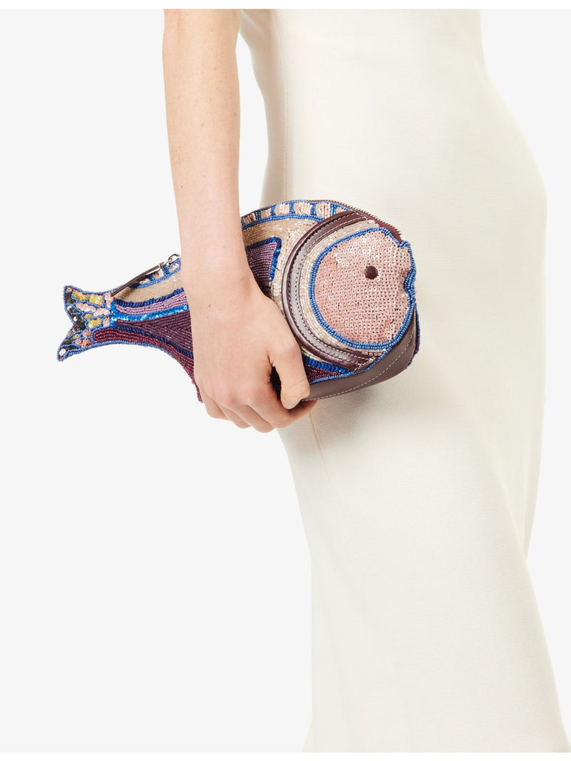 Staud Pesce beaded clutch bag with glass beads (British brand)