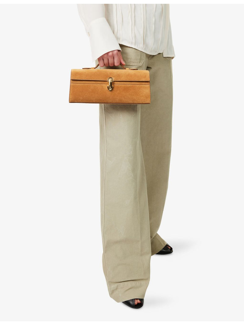 Savette suede top-handle bag with gold-tone hardware - British product