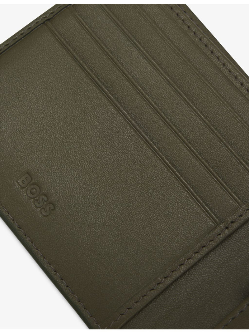 BOSS logo-plaque leather wallet with card slots and coin compartment (British brand)