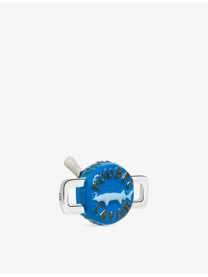 Poubel sterling silver enamel charm with caviar design, imported from the UK