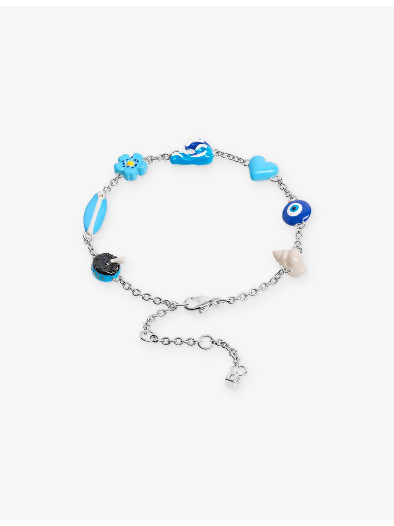 Poubel sterling silver charm bracelet with sea-inspired charms, imported from the UK