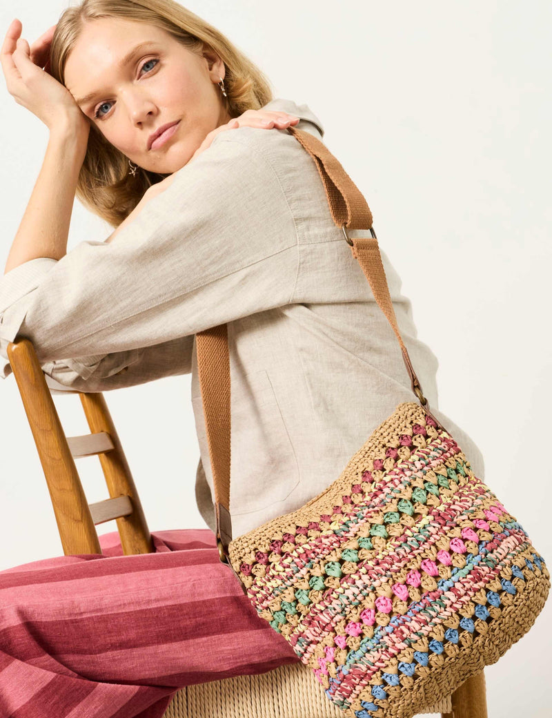 FatFace raffia cross body bag 30cm height, UK version