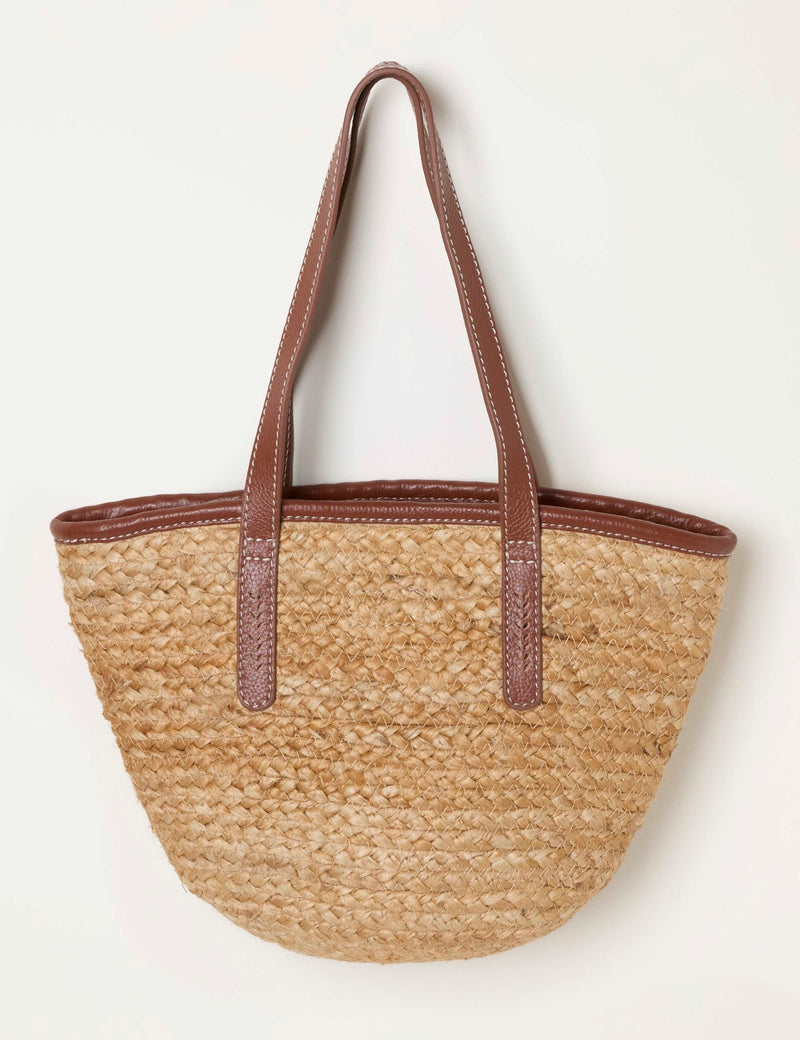 FatFace raffia mini tote bag with leather strap, imported from the UK