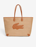 Lacoste raffia tote bag with faux leather straps, UK version