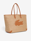 Lacoste raffia tote bag with faux leather straps, UK version