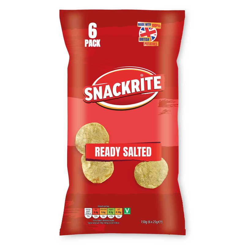 Ready salted crisps, 6 pack snack - British product