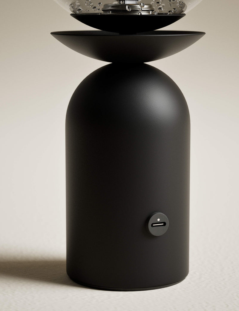 Rechargeable bubble glass globe table lamp, silver base, UK brand (British brand)