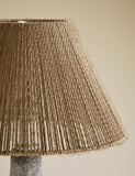 Rechargeable table lamp with ceramic base and jute shade, imported from the UK