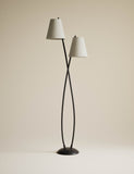 Rechargeable curved double floor lamp with fabric shades, imported from the UK