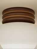 Retro wooden ribbed flush ceiling light with glass shade, imported from the UK
