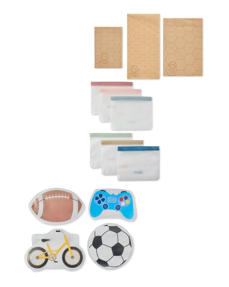 Reusable beeswax food wraps in various designs, imported from the UK