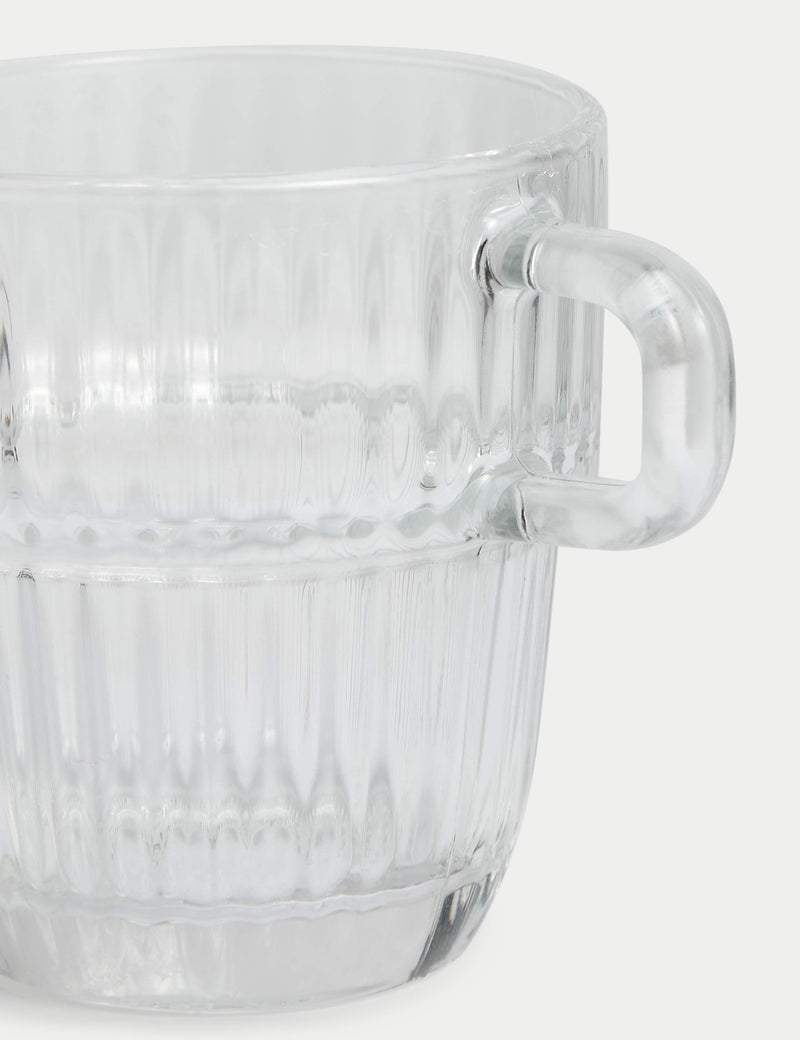 Ribbed glass cappuccino cup with handle - British product