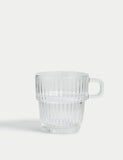 Ribbed glass cappuccino cup with handle - British product