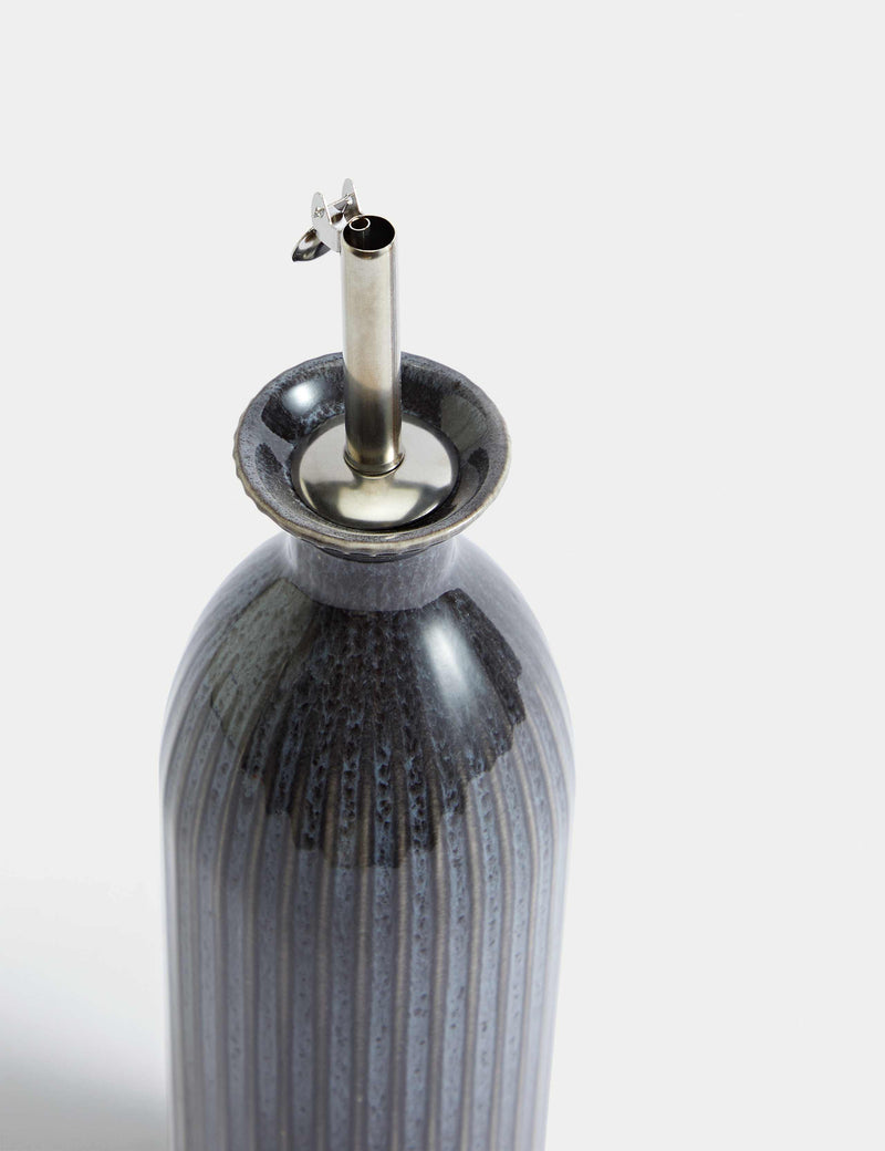 Ribbed Oil & Vinegar Pourer stoneware kitchen bottle, UK version