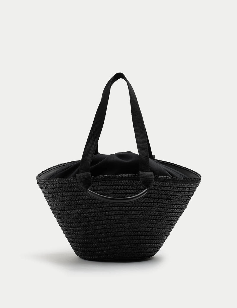M&S straw drawstring bucket bag 21cm, imported from the UK