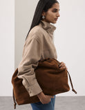Autograph suede shoulder bag with drawstring sides - British product