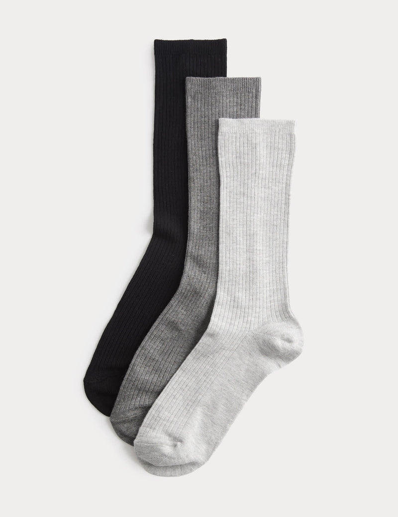 M&S 3 pack supersoft ribbed crew socks - British product