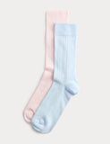 M&S cotton rich ribbed crew socks 2 pack (British brand)