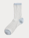 M&S Cotton Blend Sheer Ribbed Sparkly Crew Socks