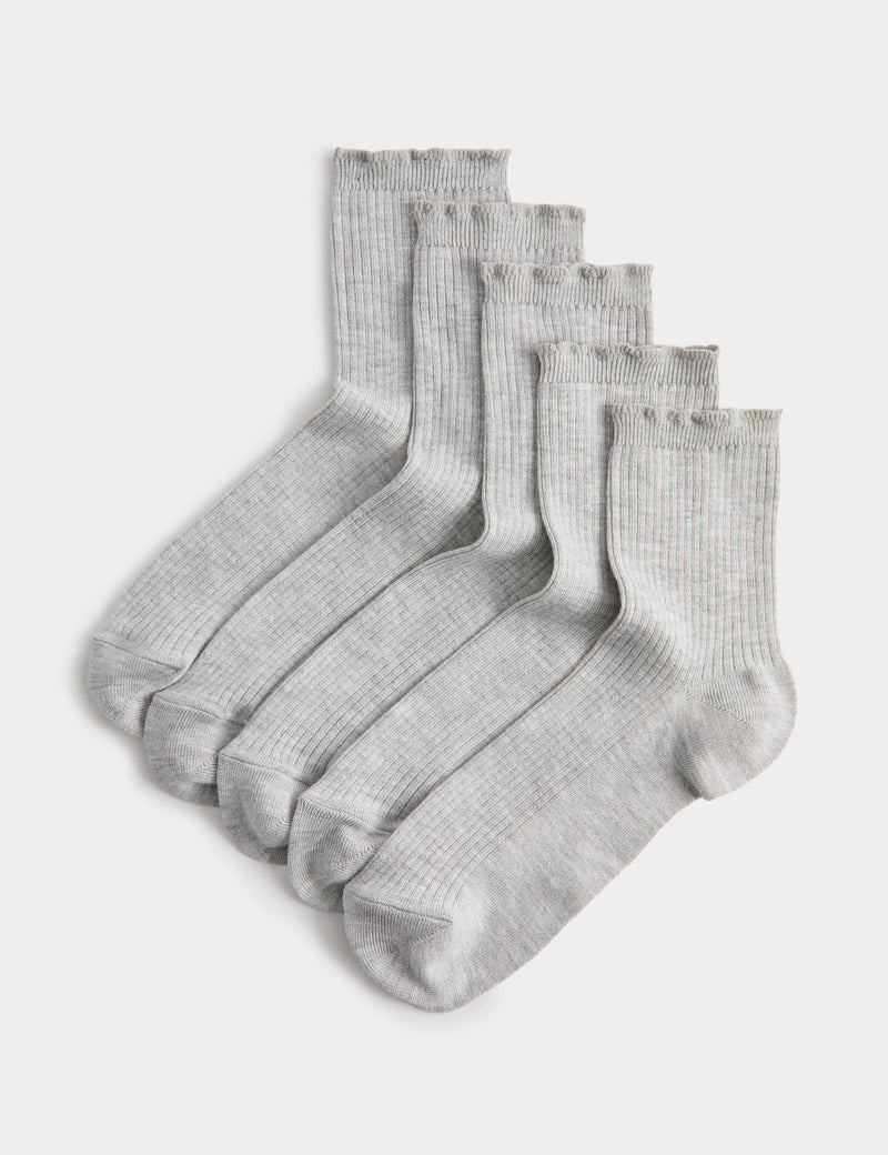 M&S Collection 5 Pack Supersoft Ribbed Quarter Socks