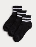 Goodmove 3 Pack Cotton Rich Striped Quarter Socks
