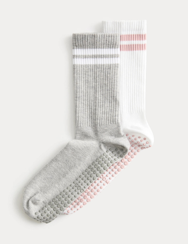 Goodmove cotton stripe yoga socks 2pk with gripper soles, UK version