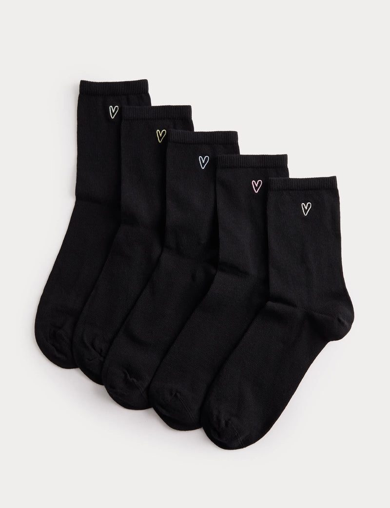M&S embroidered crew socks cotton rich 5 pack (British brand)