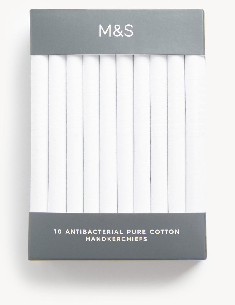 M&S antibacterial pure cotton handkerchiefs 10 pack, imported from the UK