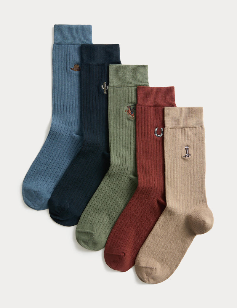 M&S Cool & Fresh Western cowboy socks 5 pack (British brand)