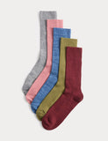 M&S Collection Cotton Rich Ribbed Socks 5 Pack