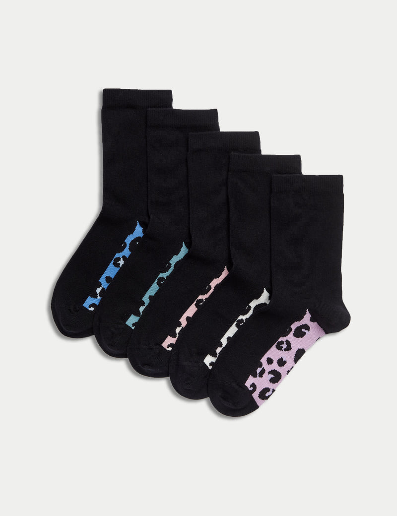 Leopard socks 5 pack size 6-7, UK version