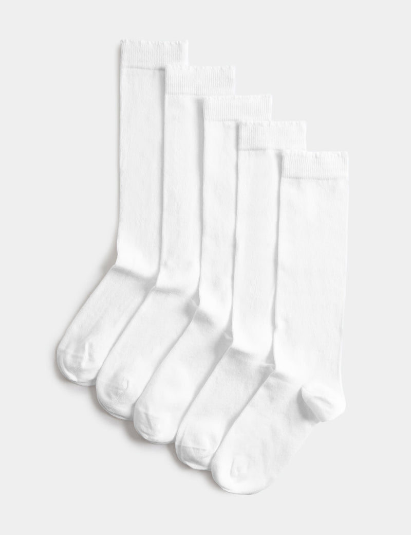 Cotton rich knee high socks 5-pack sizes 6 to 7, imported from the UK