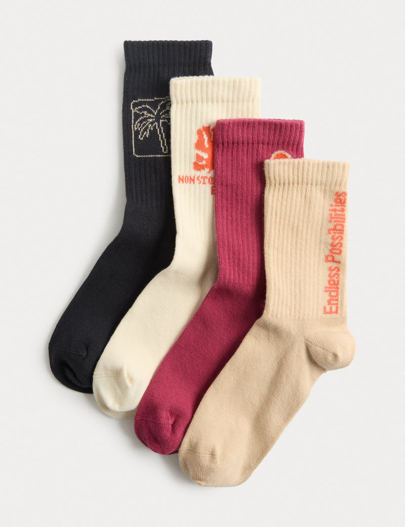 Cotton rich palm tree socks 4pk small to large (British brand)
