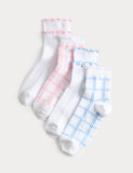 Check frill socks 4 pack sizes 6 Small-7 Large - British product