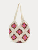 Kids pure cotton crochet tote bag with colourful design, imported from the UK